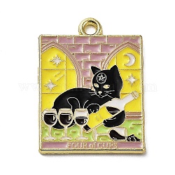 Palabra cuatro de copas colgantes de esmalte de aleación, dorado, amuleto del tarot gato negro, cardo, 27x20x1.5mm, agujero: 2 mm