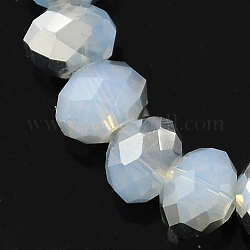 Electroplate Glass Bead Strands, Imitation Jade, Half Silver Plated, Faceted, Rondelle, Lavender, 6x4mm, Hole: 1mm, about 95pcs/strand, 15.7inch