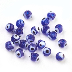 Perles vernissées manuelles, mauvais œil, bleu, 6mm, Trou: 1.5~2mm