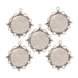 Tibetan Style Alloy Pendant Cabochon Settings, Cadmium Free & Lead Free, Flat Round, Antique Silver, Tray: 30mm, 48x43x3mm, Hole: 3mm