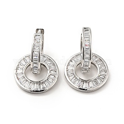 Серьги-кольца с двойным кольцом из прозрачного кубического циркония, стеллаж для латунных украшений для женщин, платина, 24 мм, штифты : 0.8 мм