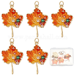 Beebeecraft 5Pcs/Box Maple Leaf Charms 18K Gold Plated Fall Leaf Charm Pendants with Cubic Zirconia Enamel Autumn Jewelry Making for Thanksgiving Necklace Bracelet