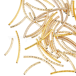 Hobbiesay 50 pièce de 5 styles de perles en laiton doré véritable plaqué or 24 carats, perles de colonne courbées de 20-35 mm de long, tube de nouilles incurvé en métal, perles d'espacement avec texture pour la fabrication de bijoux à faire soi-même, trou de 1-2 mm