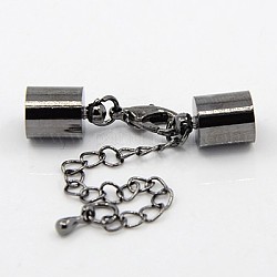 Iron Chain Extender, with Lobster Claw Clasps and Brass Cord Ends, Gunmetal, 28mm, Cord End: 8x4mm, hole: 3mm
