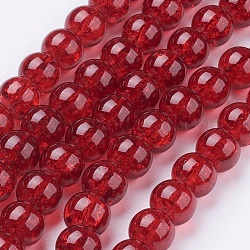 Cuentas de vidrio crujido hebras, redondo, de color rojo oscuro, 8mm, agujero: 1.3~1.6 mm, aproximamente 100 pcs / cadena, 31.4 pulgada