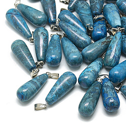 Dyed Natural Blue Agate Pendants, with Stainless Steel Snap On Bails, teardrop, 28~30x10~12mm, Hole: 6x4mm