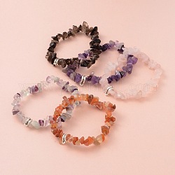Chip Natural Gemstone Beaded Stretch Bracelets, with Antique Silver Plated Alloy Tube Bails, 53mm