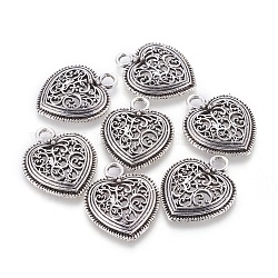 Pendenti della lega del cuore in filigrana di stile tibetano, cadmio & nichel &piombo libero, argento antico, 30x24.5x4.5mm, Foro: 4 mm