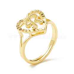 Verstellbare Ringe aus echtem 18 Karat vergoldetem Messing, Herz mit anfänglichem Versprechen Ring für Frauen, cadmiumfrei und bleifrei, Buchstabe r, uns Größe 5 1/4 (15.9mm)