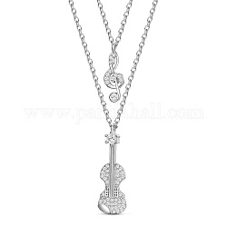 Многоярусные ожерелья Shegrace из стерлингового серебра с родиевым покрытием, с ааа класс фианитами, скрипка и музыкальная нота, платина, 925 дюйм ~ 15 дюйма (17.32 см)