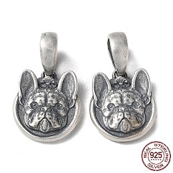 Ciondoli argento puro di thai , Ciondoli di bulldog francese, con timbro s925, argento antico, 24.5mm, Foro: 7.5x5 mm