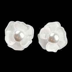 Aretes de flor 3d de acrílico con perlas de imitación, con s925 perlas de plata esterlina, blanco, 22x20mm, pin: 0.7 mm