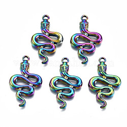 Rainbow Color Alloy Pendants, Cadmium Free & Lead Free, Snake, 30x18x3mm, Hole: 1.8mm