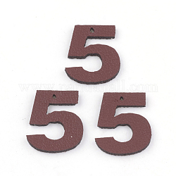 Pendentifs en cuir pu, numéro 5, firebrick, 16x13.5x2mm, Trou: 1mm