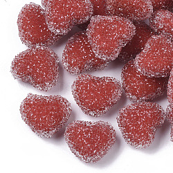 Cuentas de resina para el día de san valentín, con rhinestone de cristal, Estilo de comida de caramelo de imitación, corazón, rojo, 18.5x22x11mm, agujero: 1.8 mm