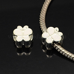 Legierung Emaille Schmetterling großes Loch European Beads, silberfarben plattiert, weiß, 10x10x7 mm, Bohrung: 4.5 mm