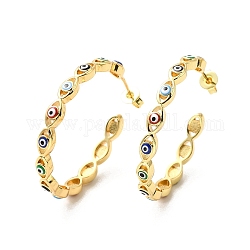 Enamel Evil Eye Wrap Stud Earrings, Real 18K Gold Plated Brass Half Hoop Earrings for Women, Colorful, 33x3.5mm, Pin: 0.7mm