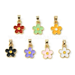 Alloy Enamel Charms, with Brass Snap on Bails, Flower Charms, Mixed Color, 13x10x2mm, Hole: 5x4mm