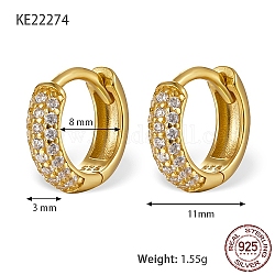925 Sterling Sliver Micro Pave Cubic Zirconia Hoop Earrings, with 925 Stamp, Real 18K Gold Plated, 11x3mm