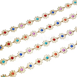 2m Messing Emaille Blumengliederketten, langlebig plattiert, ungeschweißte, Farbig, golden, Blume: 13.5x10x2.5 mm, 2 m / box