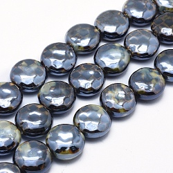 Perles de porcelaine écologiques faites à la main, plat rond, gris ardoise foncé, 18.5~19x8.5~9mm, Trou: 2.5~3mm