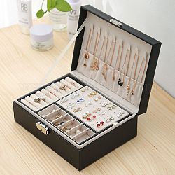 Scatola organizer per gioielli in similpelle con lucchetto, portagioielli doppio impilabile per orecchini, anello, e collana, rettangolo, peachpuff, 23x17.5x8.9cm