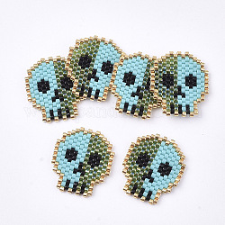 Perle di semi giapponesi fatte a mano, con filo di nylon, modello telaio, teschio di zucchero, per il Messico giorno delle vacanze dei morti, turchese pallido, 23x20x1.7mm