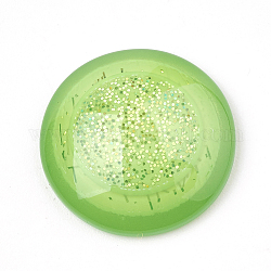 Resin Cabochons, with Glitter Powder, Half Round, Lime Green, 18x5mm