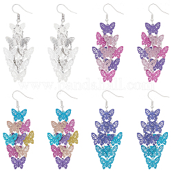 Anattasoul 4 paio di orecchini pendenti a farfalla in ottone a 4 colori, orecchini a grappolo lunghi da donna, colore misto, 78.5x29mm, 1 paio / colore