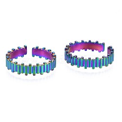 304 anello polsino testurizzato a righe in acciaio inossidabile, anello aperto da donna color arcobaleno, misura degli stati uniti 10 (19.8mm)