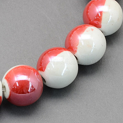 Perles rondes en porcelaine bicolores manuelles, nacré, rouge-orange, 9mm, Trou: 2mm