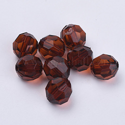 Perles en acrylique transparente, facette, ronde, brun coco, 14x13mm, Trou: 1.8mm, environ 330 pcs/500 g
