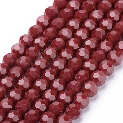 Faceted Glass Round Beads Strands, Dark Red, 6mm, Hole: 1.2mm, about 88~91pcs/strand, 19.49 inch~20.08 inch(49.5~51cm)
