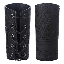 GORGECRAFT 2PCS Leather Gauntlet Wristband Medieval Armor Bracers Viking Odin Runes Valknut Embossed Leather Arm Guard Adjustable Black Armband Armor Cuff for Halloween Adult Knight Warrior Cosplay