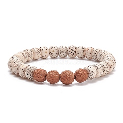 Bracelet perles mala, Bracelet extensible en perles naturelles rudraksha & lune et étoile xingyue bodhi pour femme, brun coco, diamètre intérieur: 2-1/4 pouce (5.8 cm)