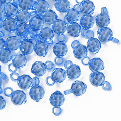 Transparenten Acryl-Anhänger, facettiert, Runde, königsblau, 18x11x11 mm, Bohrung: 4 mm
