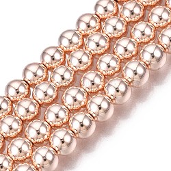 Chapelets de perles en hématite synthétique sans magnétiques, grade AAA, Plaqué longue durée, ronde, rose plaqué or, 4mm, Trou: 1mm, Environ 105 pcs/chapelet, 15.7 pouce (40 cm)