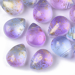 Zweifarbige transparente sprühlackierte Glasperlen, oben gebohrte Perlen, mit Glitzerpulver, matt, Träne, Orchidee, 12.5x9.5x7 mm, Bohrung: 1 mm