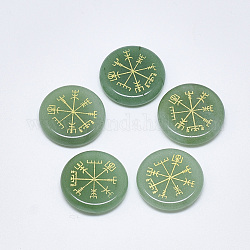 Cabochons d'aventurine vert naturel, plat rond avec motif païen nordique, 25x5.5mm
