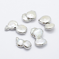 Perle coltivate d'acqua dolce perla naturale, bordo in platino placcato, pepite, bianco, 22~24x12~15x6~8mm, Foro: 0.5 mm