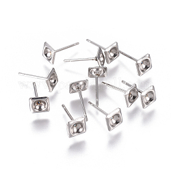 Componentes de oreja de 304 acero inoxidable, para rhinestone rivoli, cuadrado, color acero inoxidable, aptos para 4 mm de diamante de imitación, 6x6mm, pin: 0.9 mm