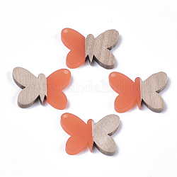 Pendenti in resina e legno, farfalla, corallo, 21.5x27.5x3mm, Foro: 1.8 mm