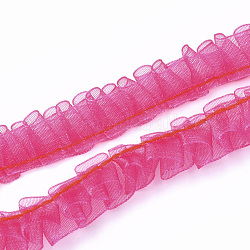 Nastro di organza, nastro pieghettato / doppio con volant, rosa intenso, 15~18 mm, 100 m / bundle