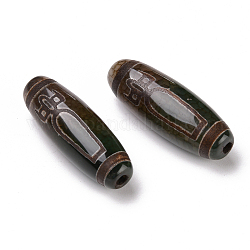 Tibetan Style dZi Beads, Natural Agate Beads, Dyed & Heated, Oval, God of Wealth Pattern, 28.5~32x10~12.5mm, Hole: 1.5~3mm