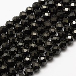 Abalorios negras naturales espinela hebras, facetados, redondo, 7.5~8mm, agujero: 1 mm, aproximamente 52 unidades / cadena, 15.5~15.7 pulgada (39.5~40 cm)