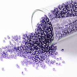 Cuentas de semillas redondas toho, Abalorios de la semilla japonés, (2224) violeta transparente con forro plateado, 15/0, 1.5mm, agujero: 0.7 mm, acerca 3000pcs / botella, 10 g / botella