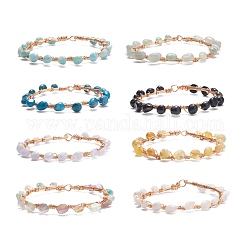 Ensemble de bracelets de perles tressées en pierres précieuses mélangées naturelles 8pcs 8 styles, bijoux en fil de cuivre pour femmes, or clair, 8-1/8 pouce (20.6 cm), 1pc / style
