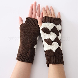 Guantes sin dedos para tejer hilo de fibra de poliacrilonitrilo, guantes cálidos de invierno de dos tonos con orificio para el pulgar, café y blanco, 200x100mm