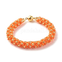 Glasperlenarmband mit Magnetverschluss aus Messing, geflochtenes Armband für Frauen, orange, 7-1/2 Zoll (19 cm)