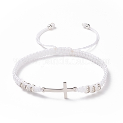 201 bracelet à maillons croisés en acier inoxydable, bracelets réglables tressés pour femmes hommes, blanc, diamètre intérieur: 2-1/4~3-1/2 pouce (5.65~8.75 cm)